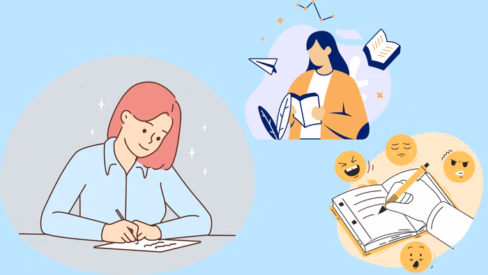 Illustration of different studying behaviors, including reading and writing.