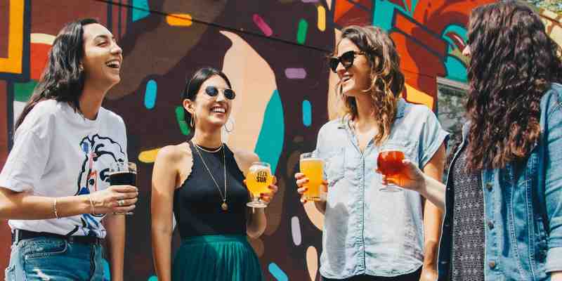 People standing around, drinking